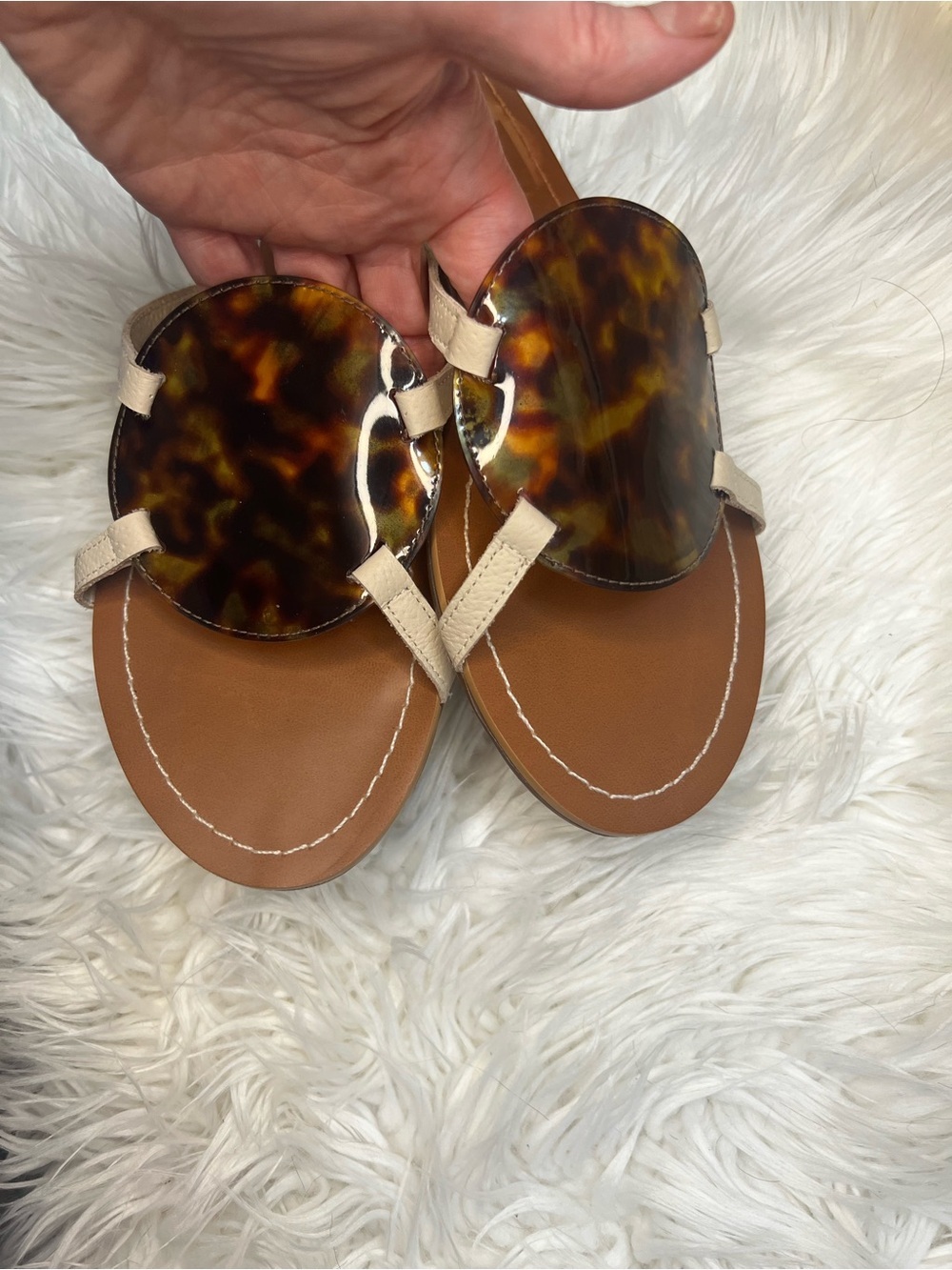 Frances Valentine Cream Strappy Sandals with Tortoiseshell Disc - Picture 5 of 10